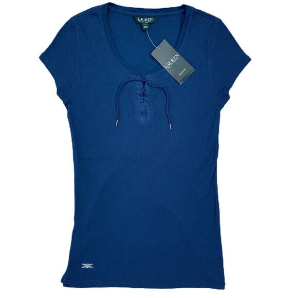 RALPH LAUREN NWT Navy Blue Ribbed Tee Top Shirt – Medium - Picture 1 of 4